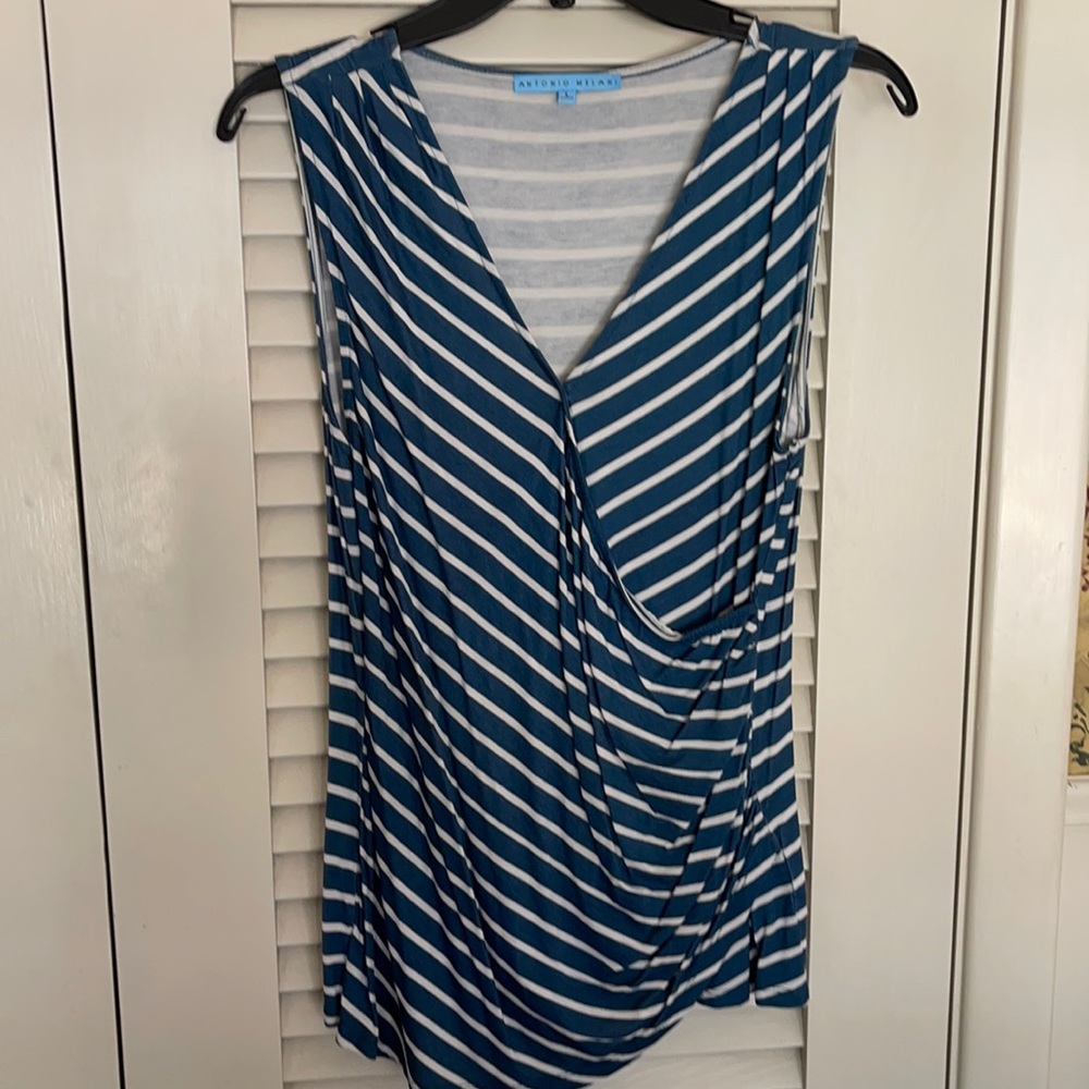ANTONIO MELANI Blue and White Striped Tank Top